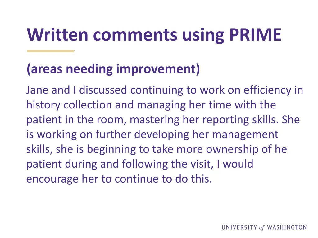 written comments using prime 1