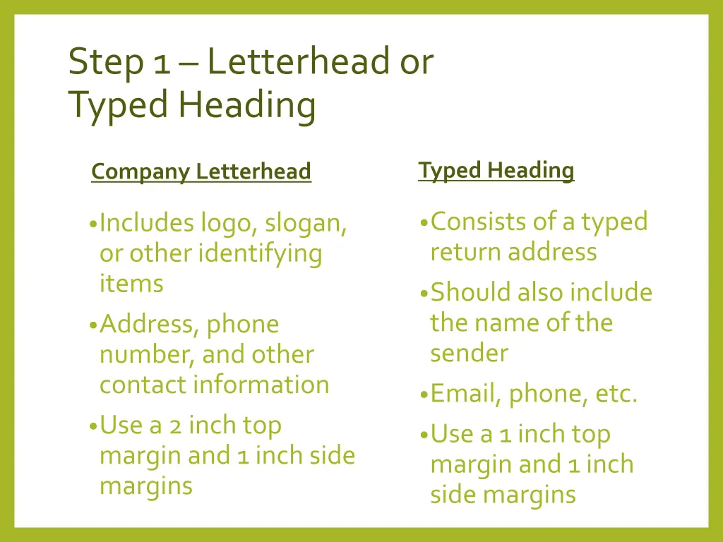 step 1 letterhead or typed heading