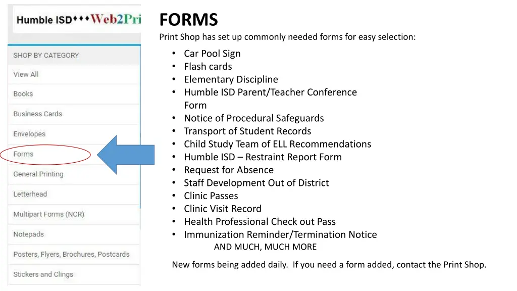 forms print shop has set up commonly needed forms