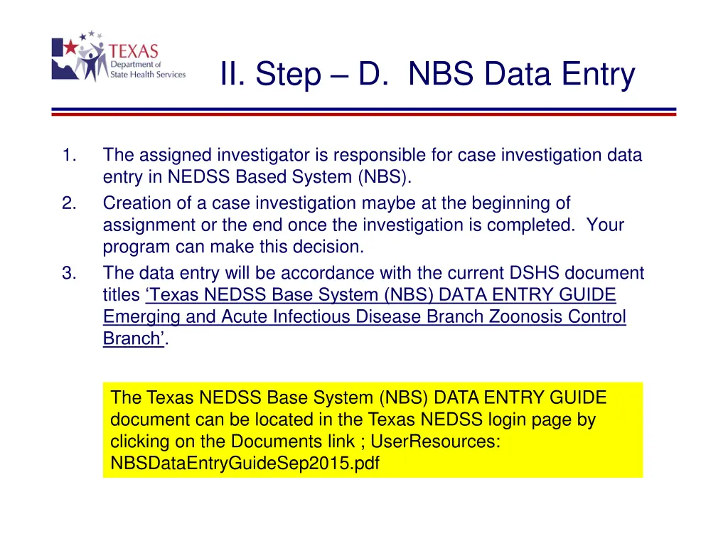 ii step d nbs data entry