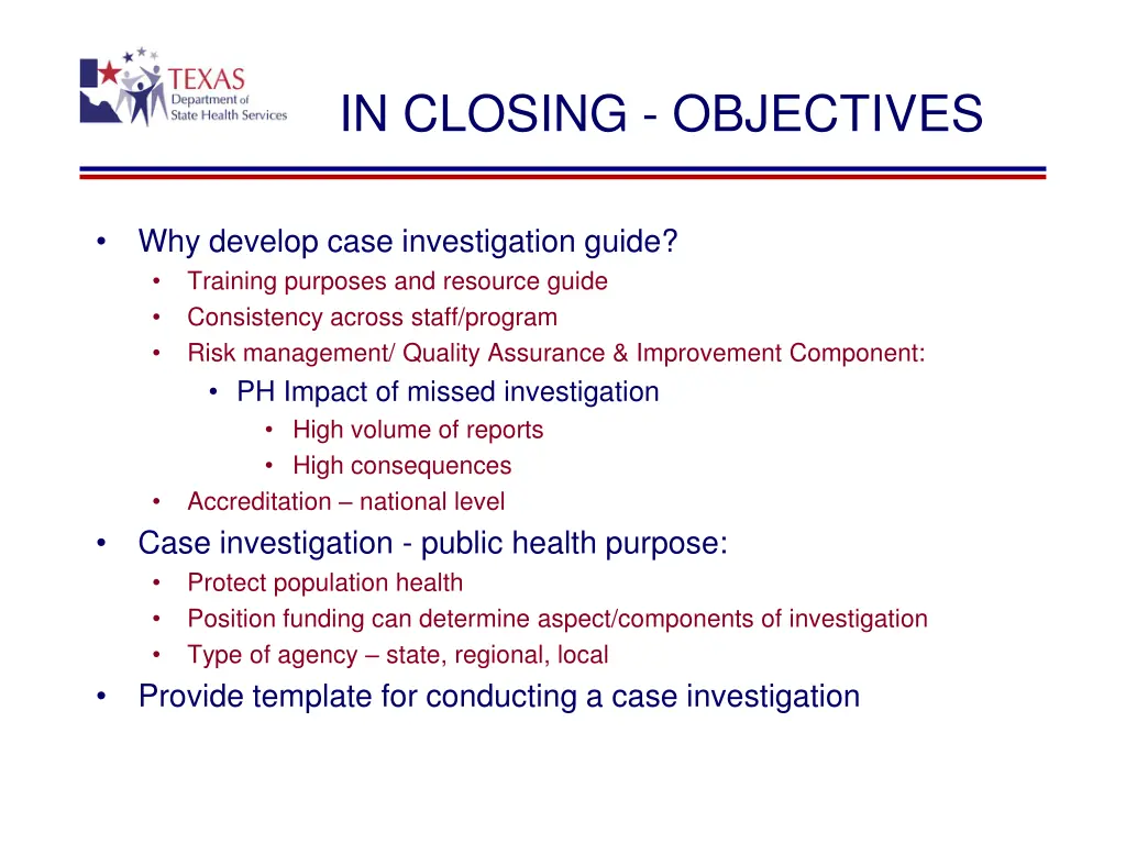 in closing objectives