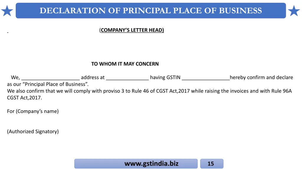 declaration of principal place of business