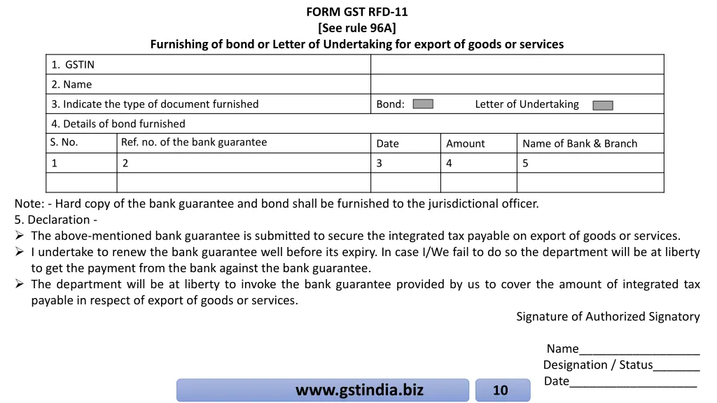 form gst rfd 11 see rule 96a