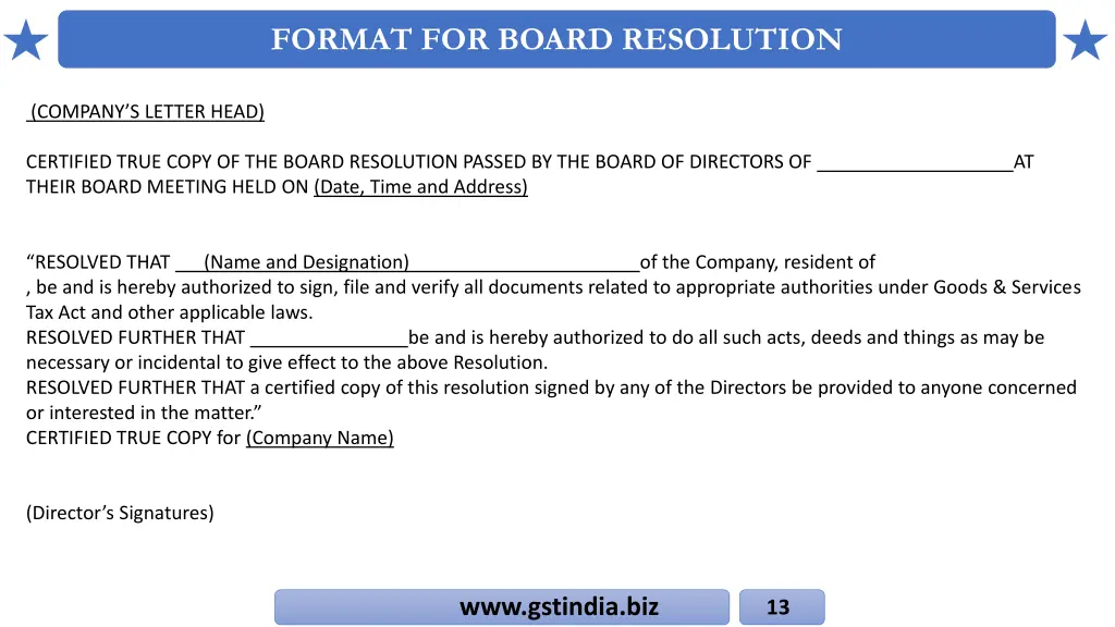 format for board resolution