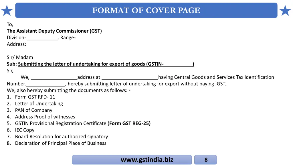 format of cover page