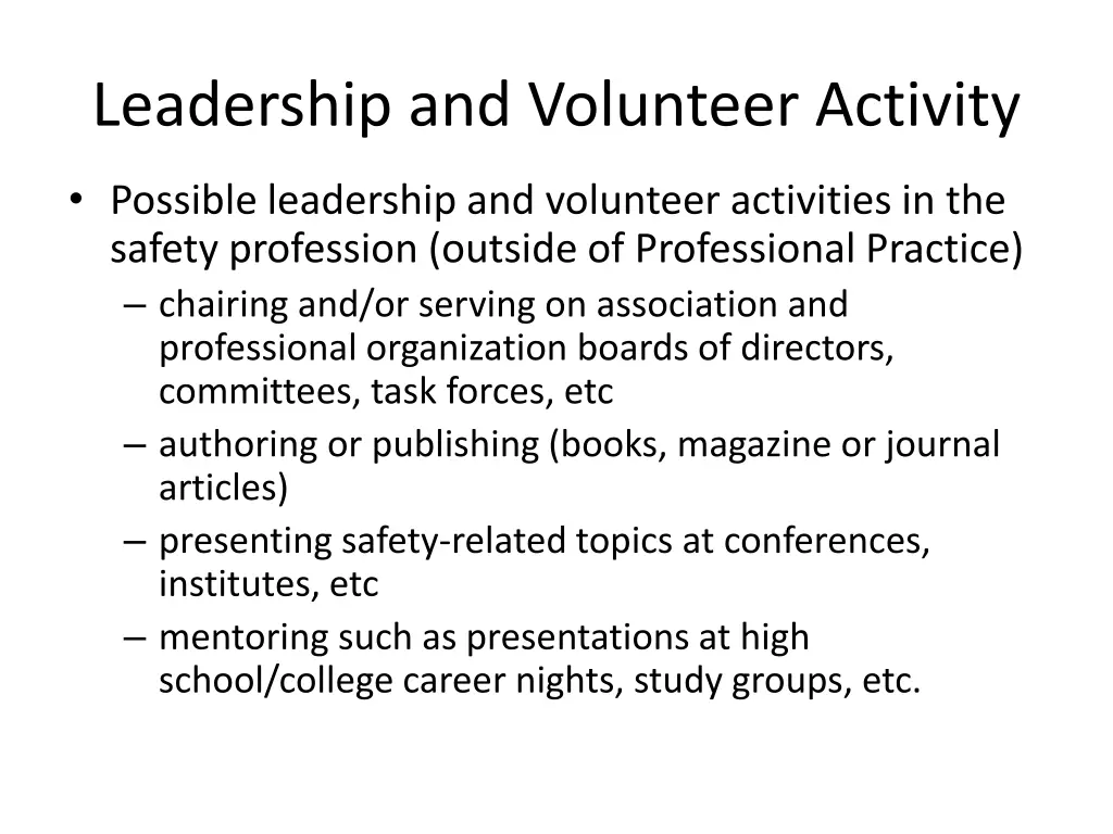 leadership and volunteer activity