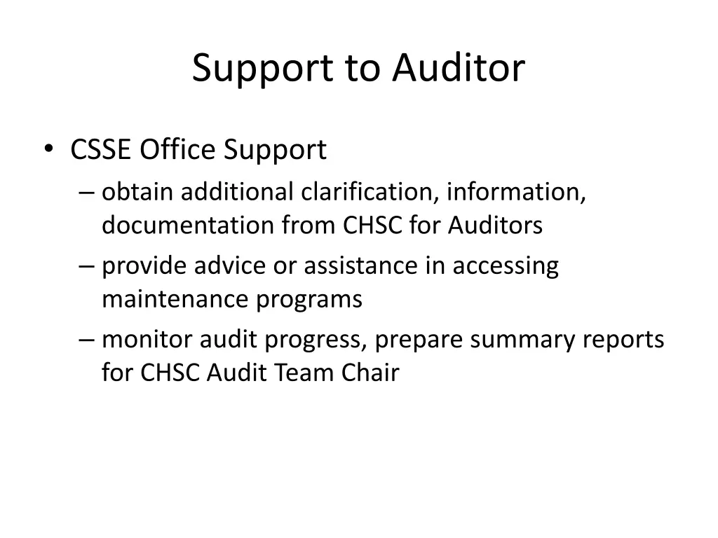 support to auditor