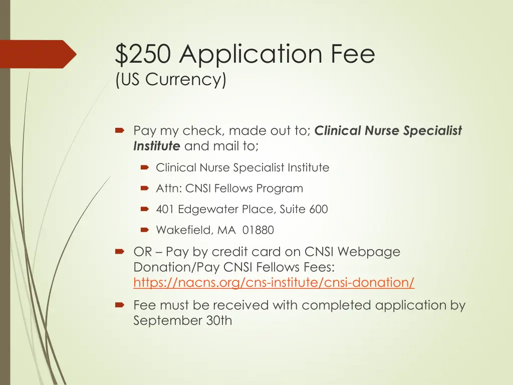 250 application fee us currency