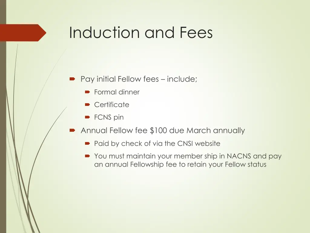 induction and fees