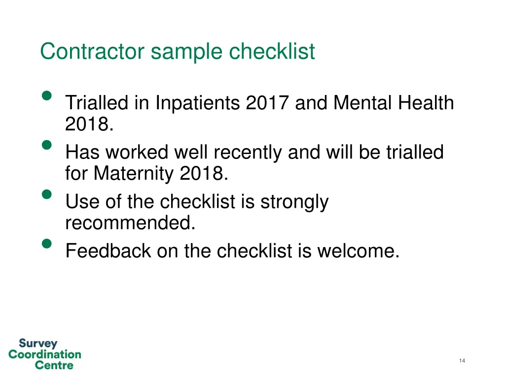 contractor sample checklist trialled