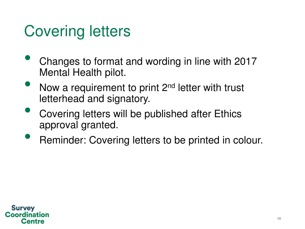 covering letters changes to format and wording