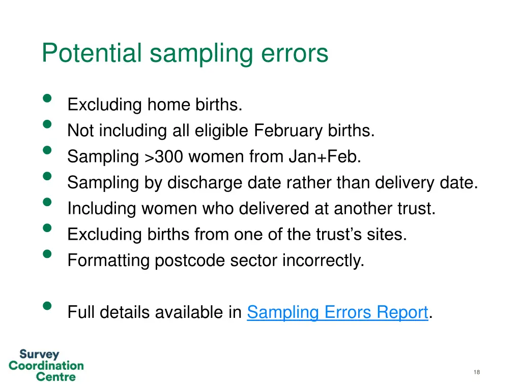 potential sampling errors excluding home births