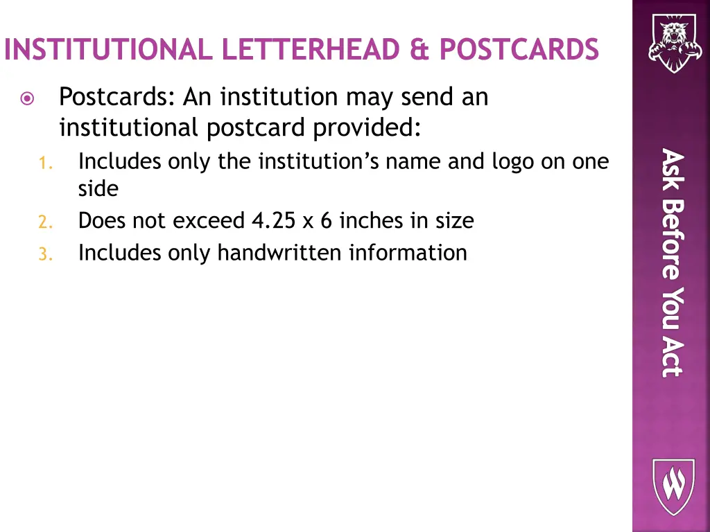 institutional letterhead postcards