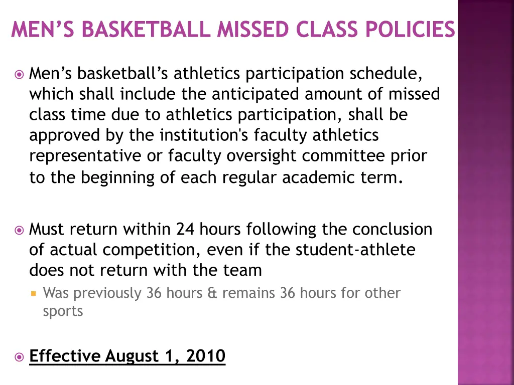 men s basketball missed class policies