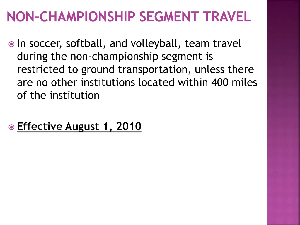 non championship segment travel