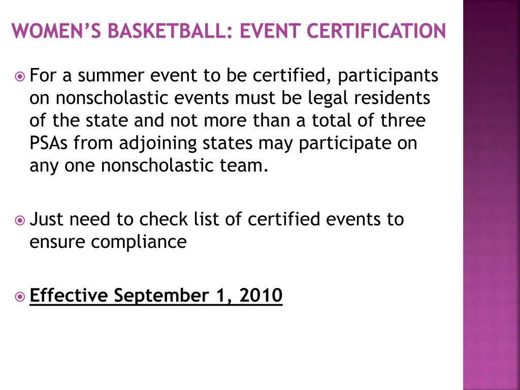 women s basketball event certification