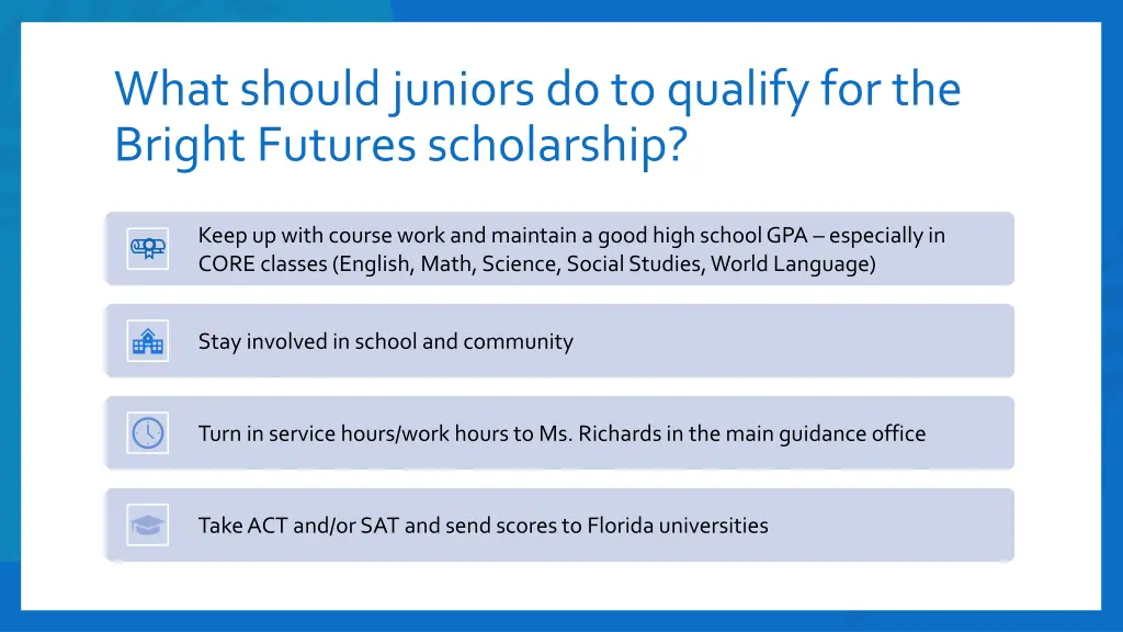 what should juniors do to qualify for the bright