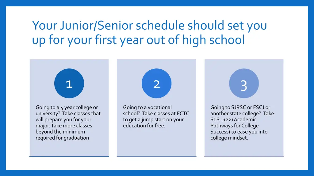 your junior senior schedule should