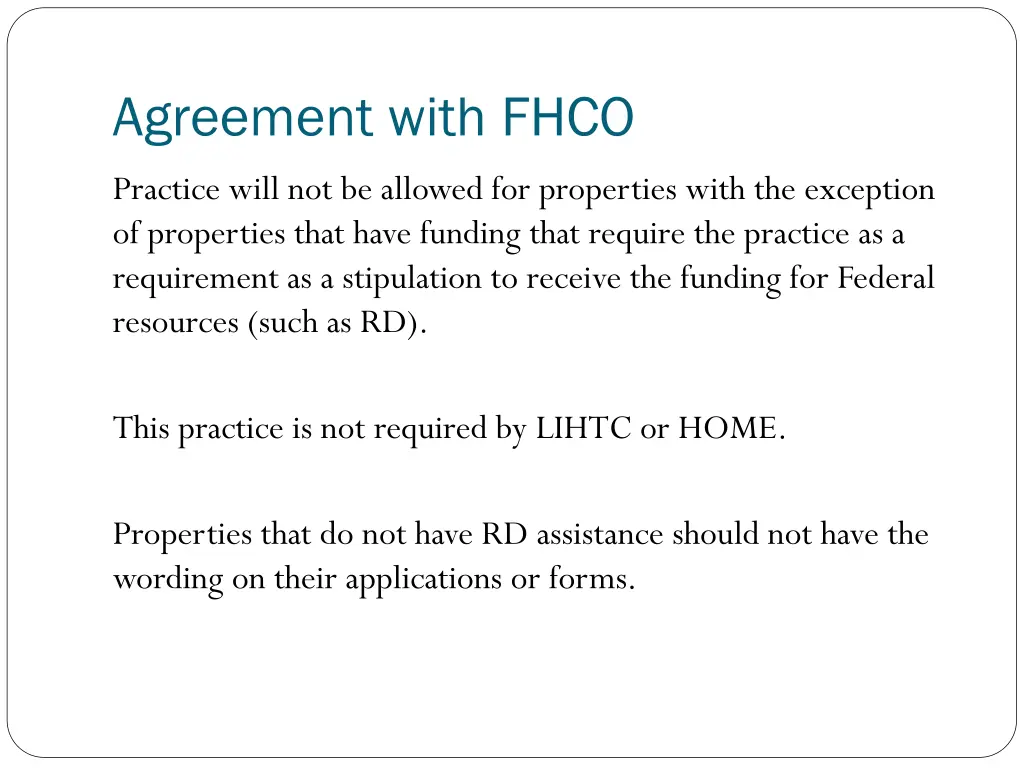 agreement with fhco