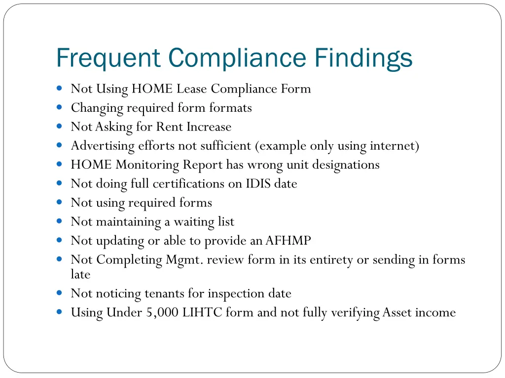 frequent compliance findings