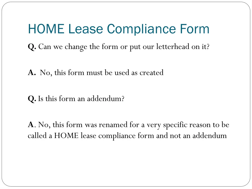 home lease compliance form