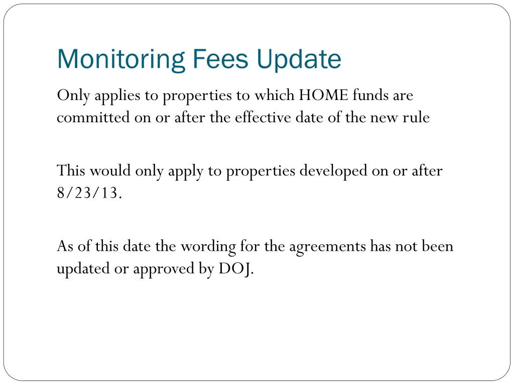 monitoring fees update