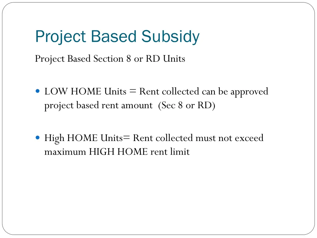 project based subsidy