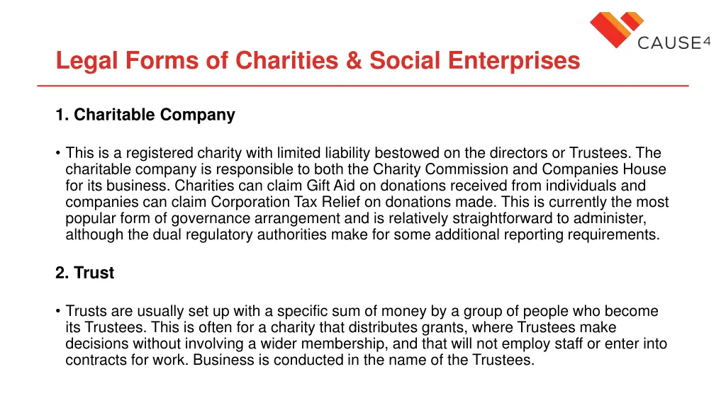 legal forms of charities social enterprises 1