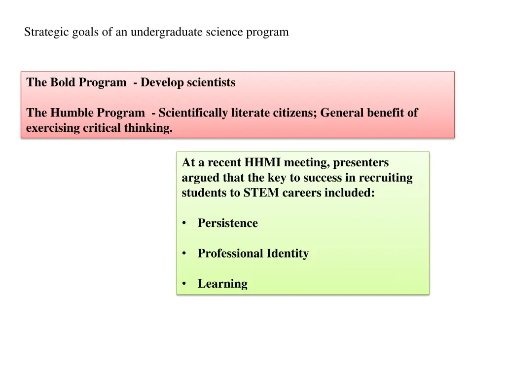 strategic goals of an undergraduate science