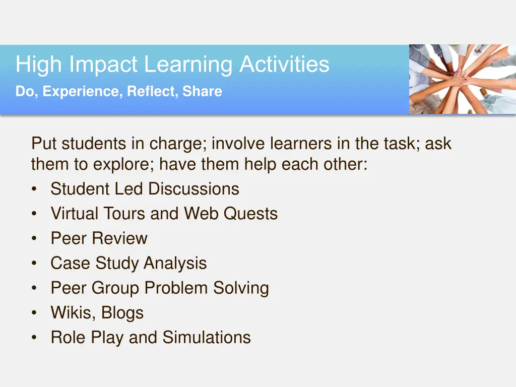 high impact learning activities do experience