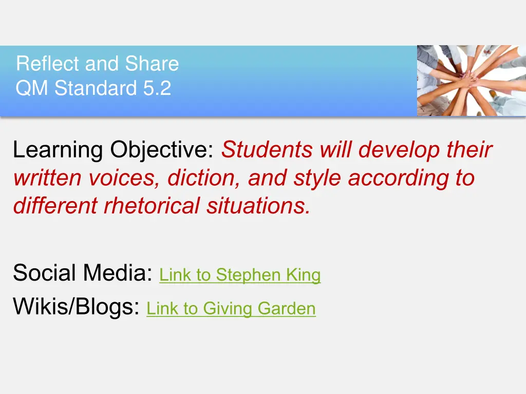 reflect and share qm standard 5 2