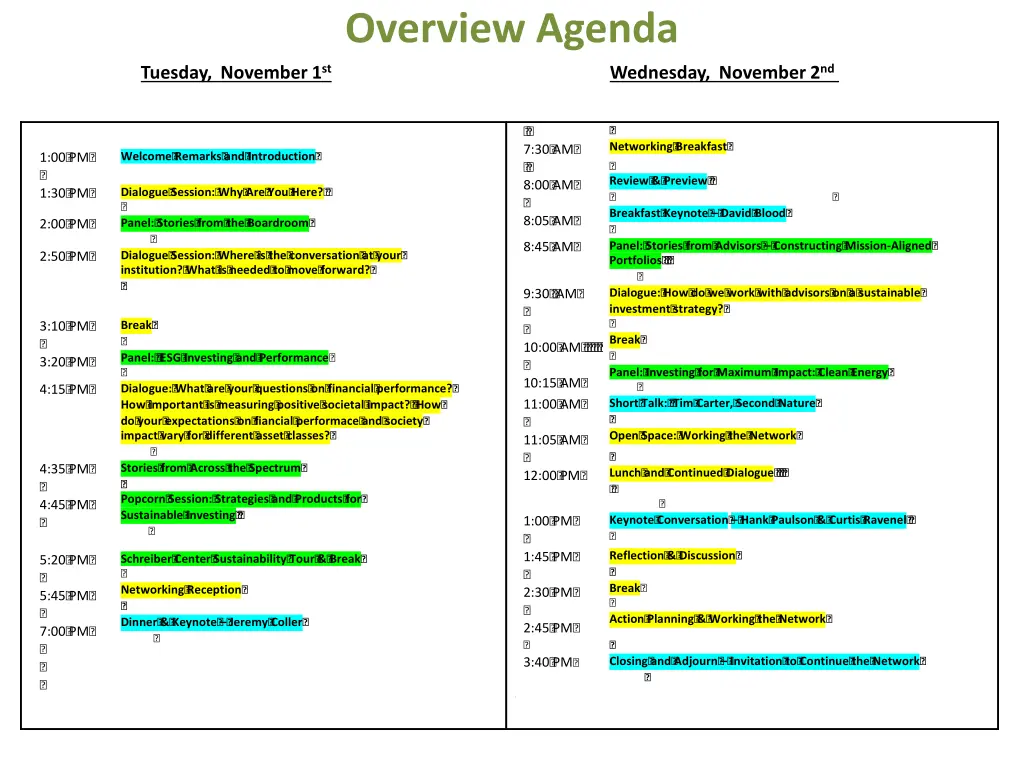 overview agenda