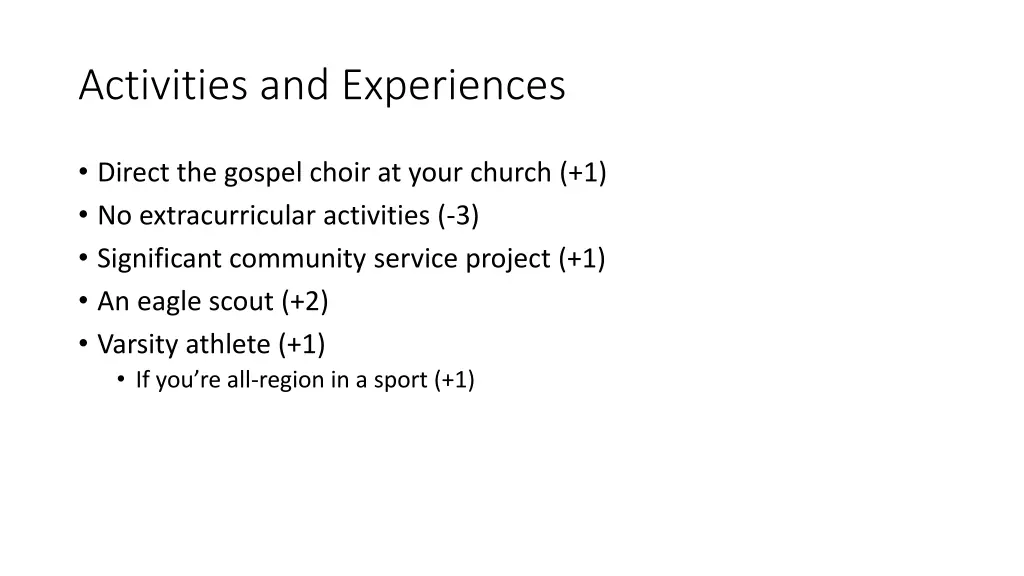 activities and experiences