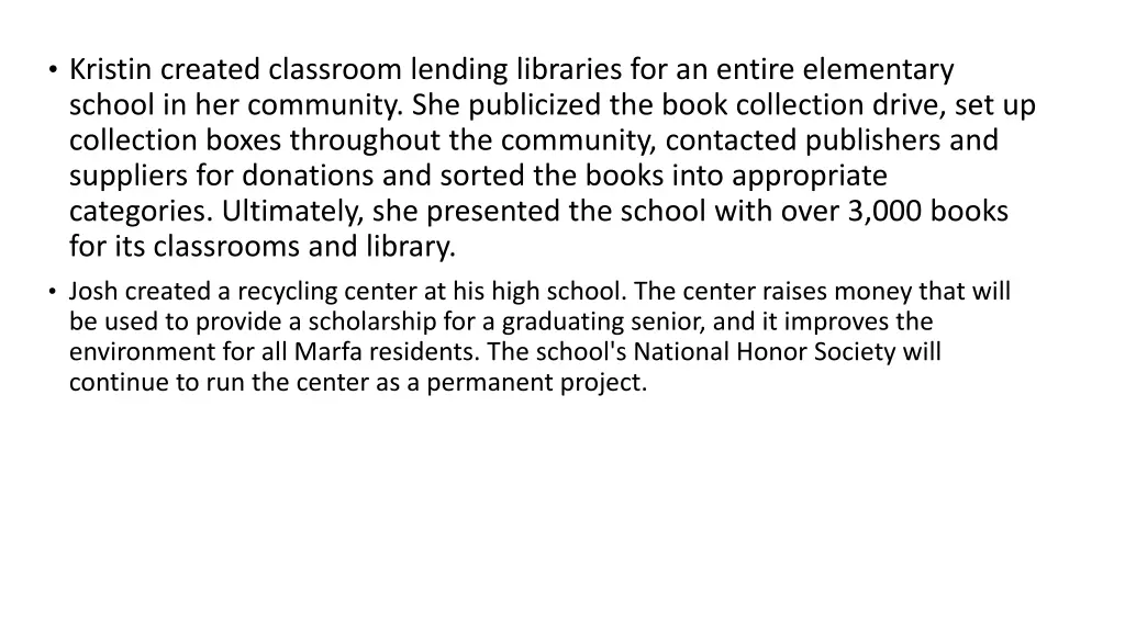 kristin created classroom lending libraries