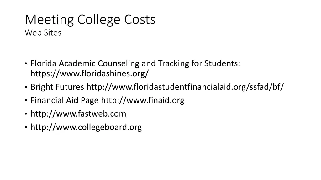 meeting college costs web sites