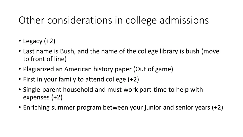 other considerations in college admissions