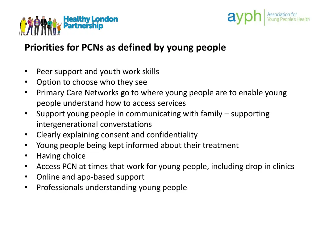 priorities for pcns as defined by young people