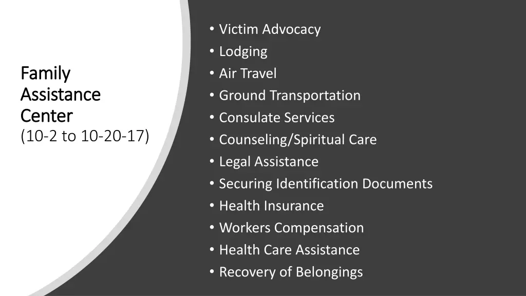 victim advocacy lodging air travel ground