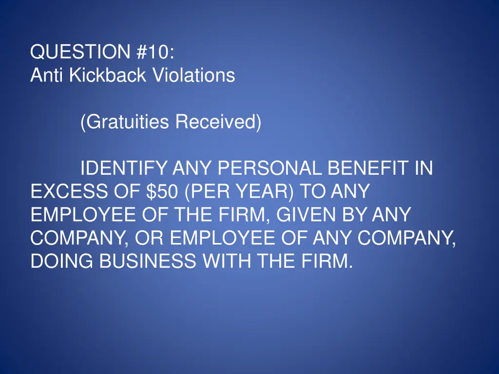 question 10 anti kickback violations