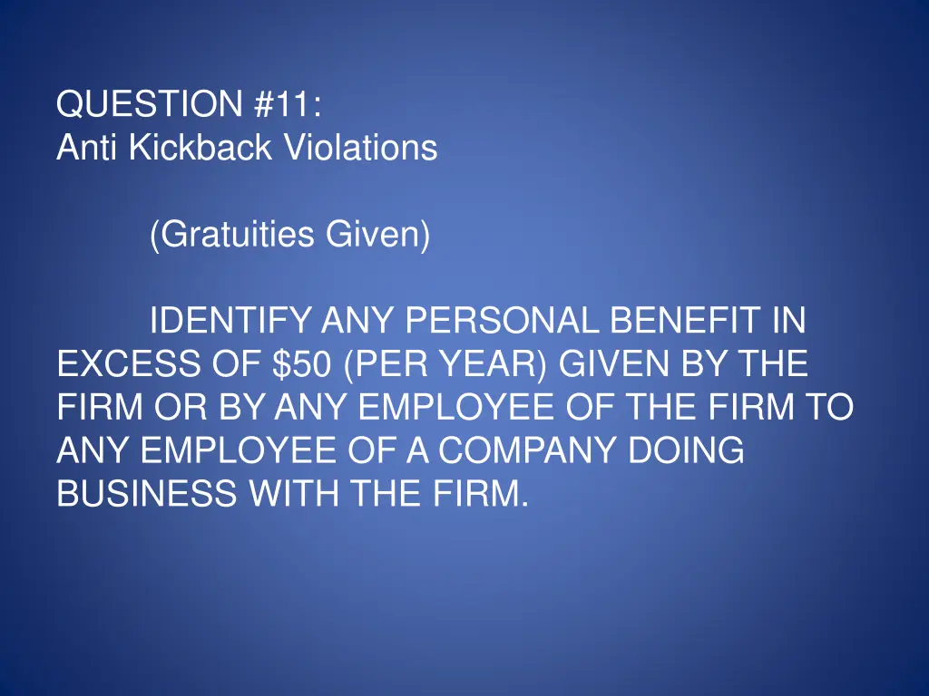 question 11 anti kickback violations