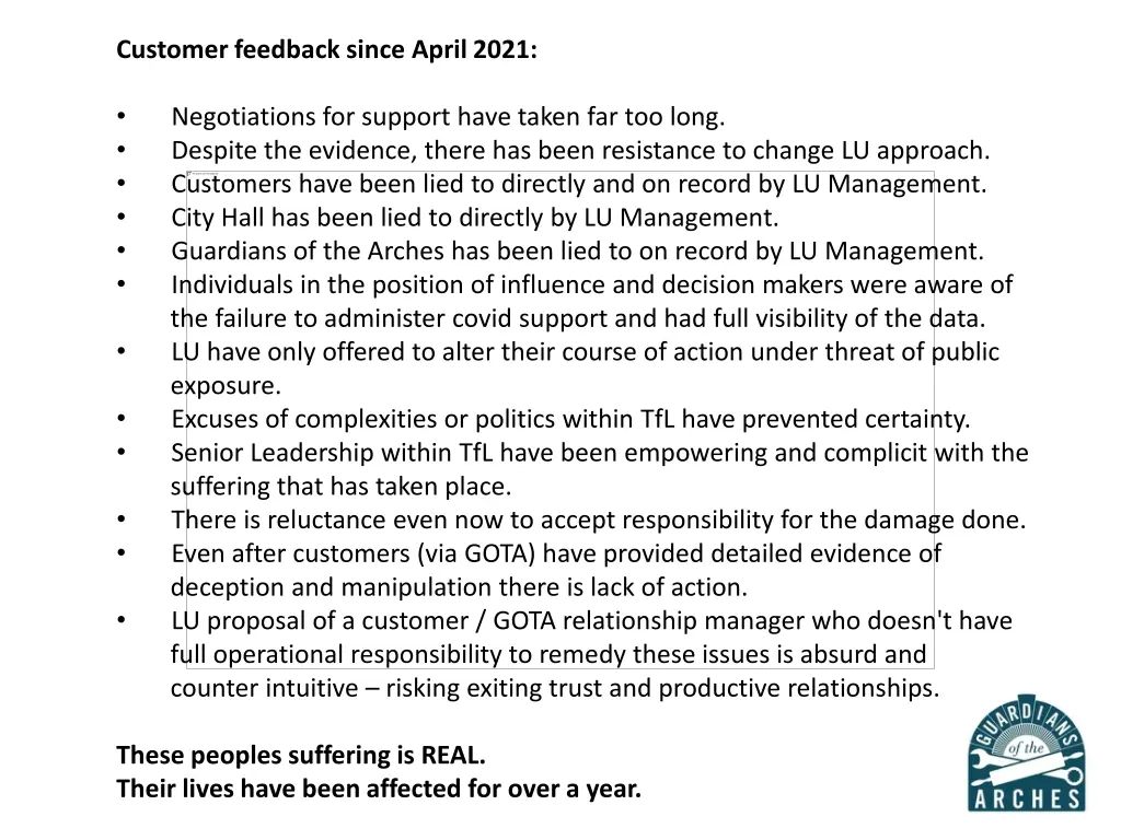 customer feedback since april 2021