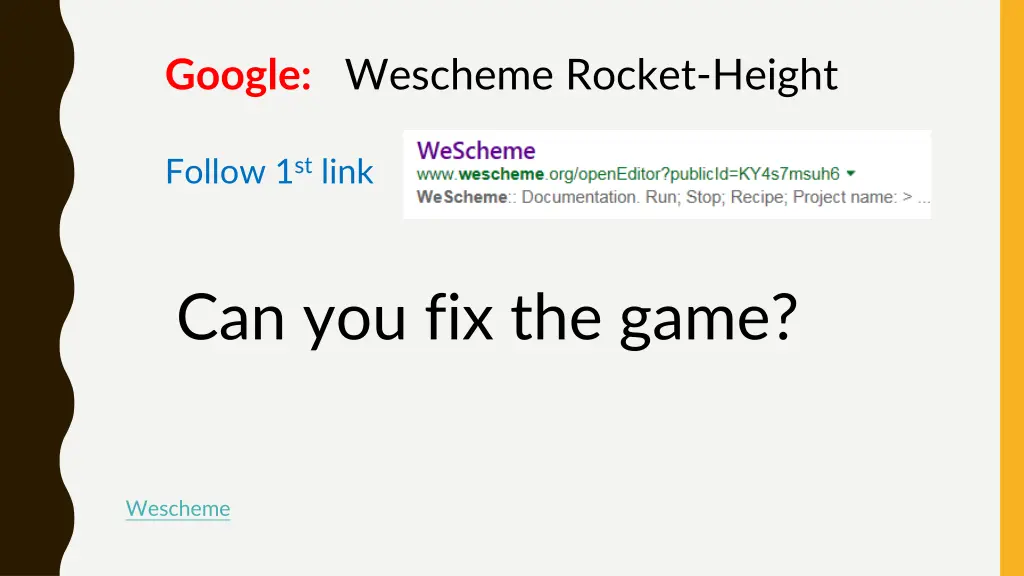 google wescheme rocket height