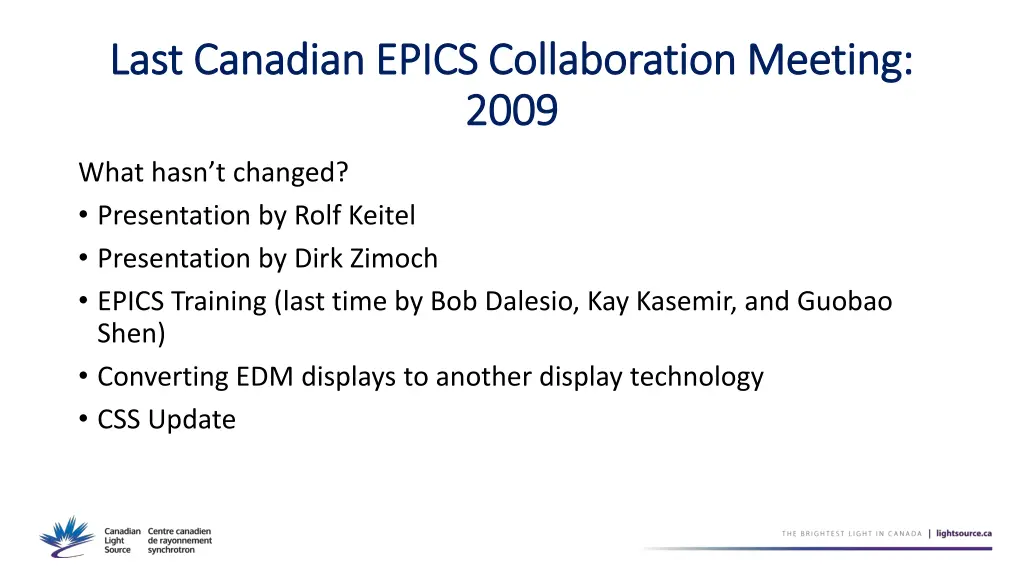 last canadian epics collaboration meeting last