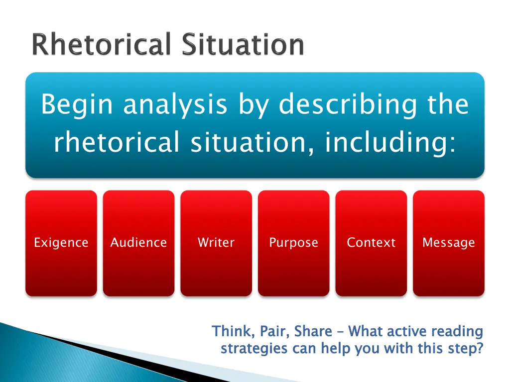 begin analysis by describing the rhetorical