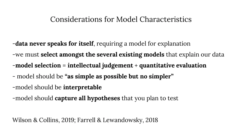 considerations for model characteristics