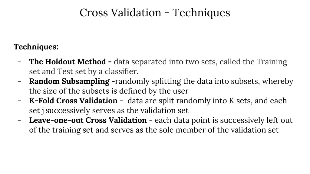 cross validation techniques