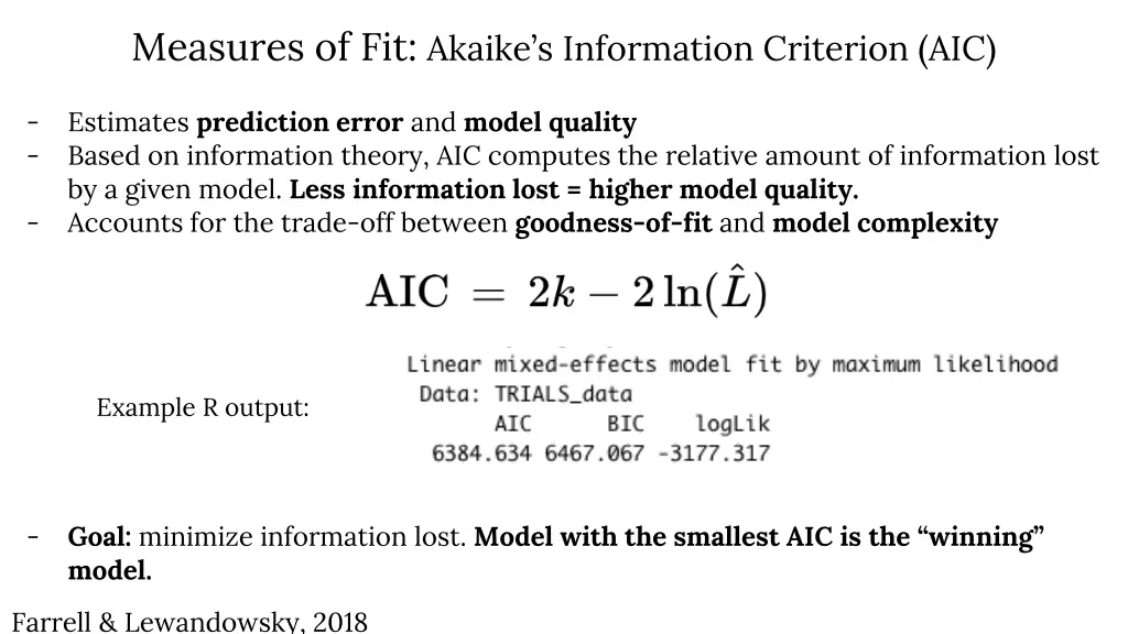 measures of fit akaike s information criterion aic