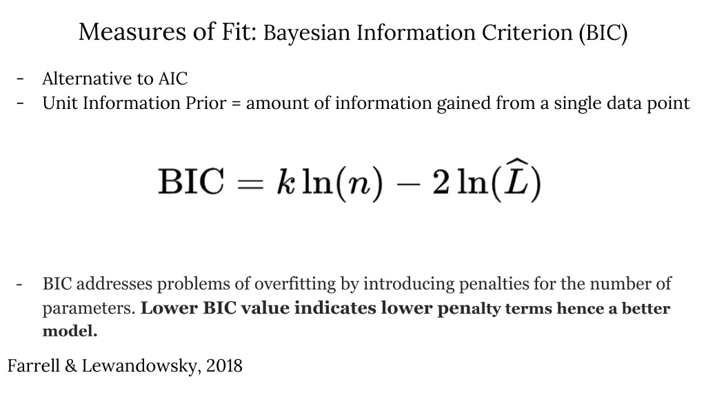 measures of fit bayesian information criterion bic