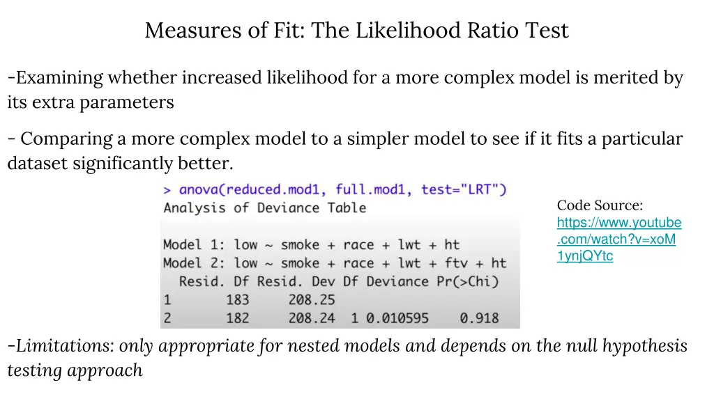 measures of fit the likelihood ratio test