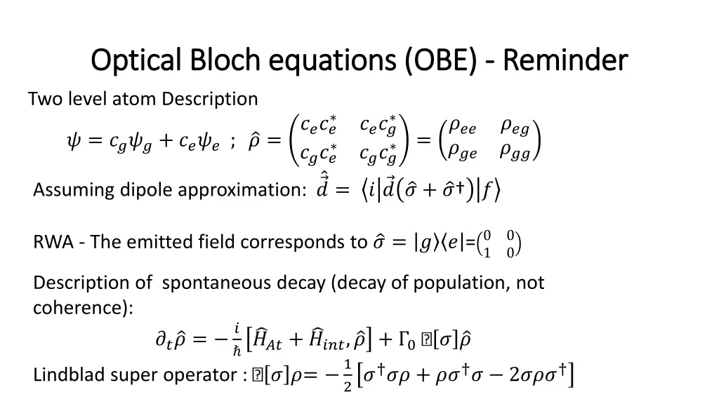 optical bloch equations obe optical bloch